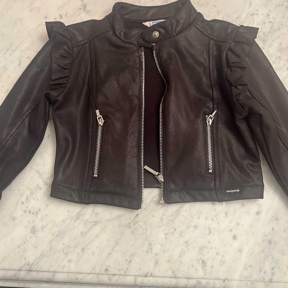 Mayoral Faux Leather Black Jacket with zippers - size 2